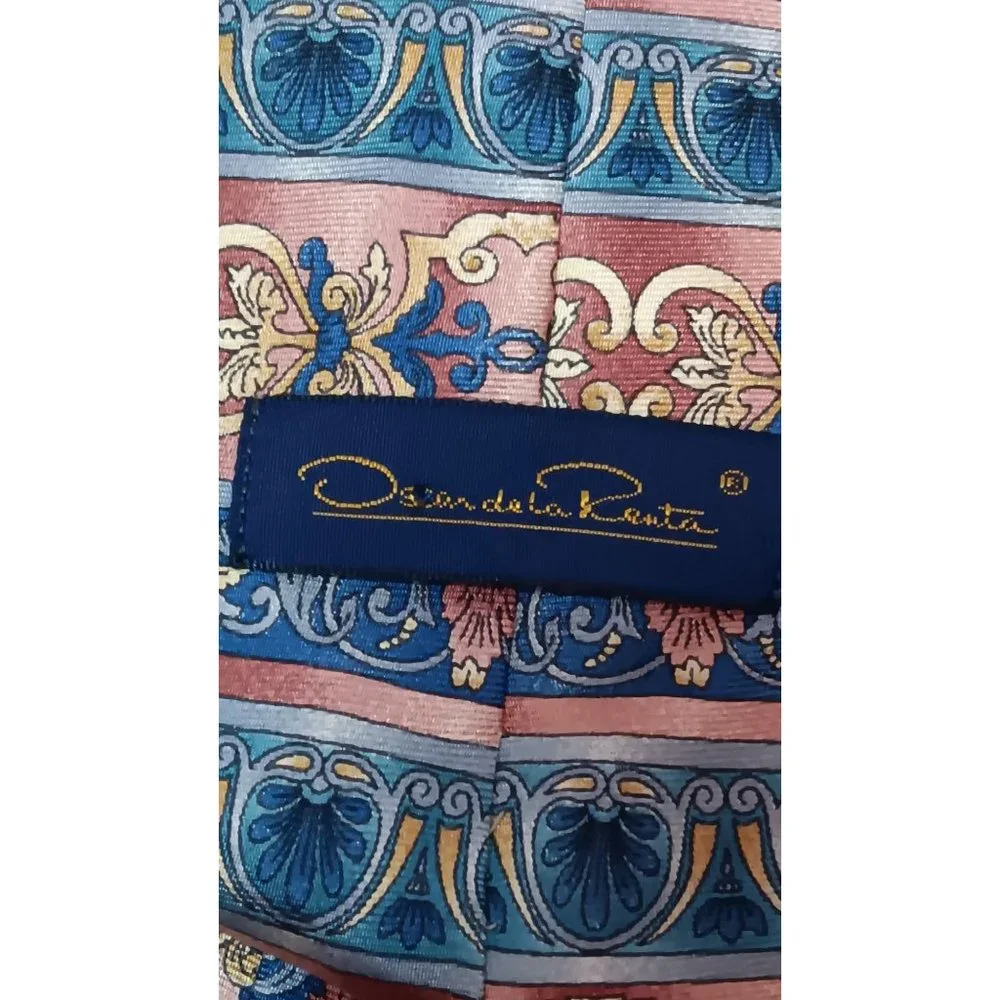 Oscar De La Renta Silk Colorful Vintage Classic Business Event Occasion Tie
